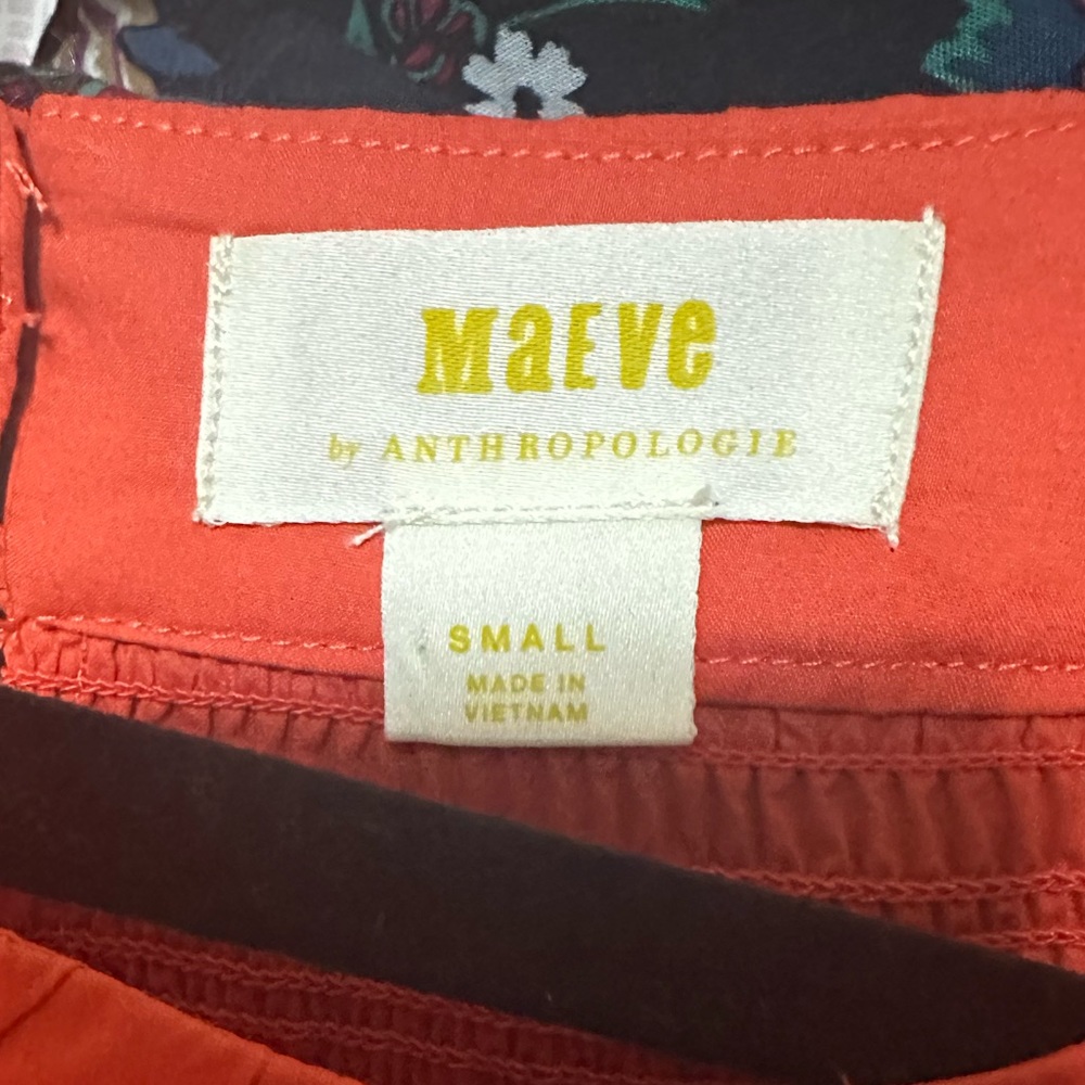 Anthropologie Maeve Coral Poplin Smocked Neck Peasant Top Size XS NWT - Picture 9 of 11